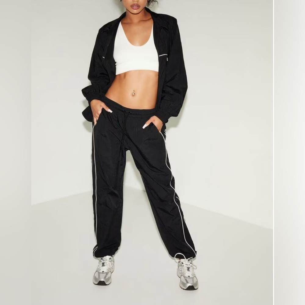 Garage Black Nylon Track Pants with White Accents EUC!